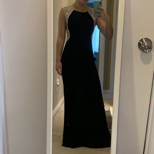 Floor length beaded black prom dress